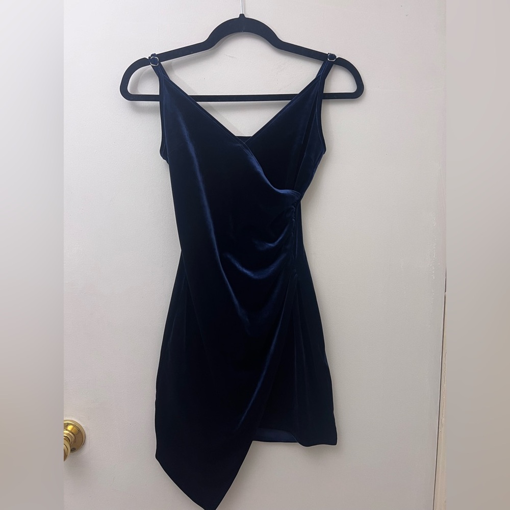 Velvet Asymmetrical Navy Blue Sexy Dress